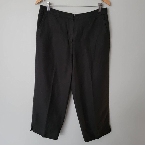 Larry Levine Women's Black 55% Linen Capri Pants Size 12 - Picture 1 of 5